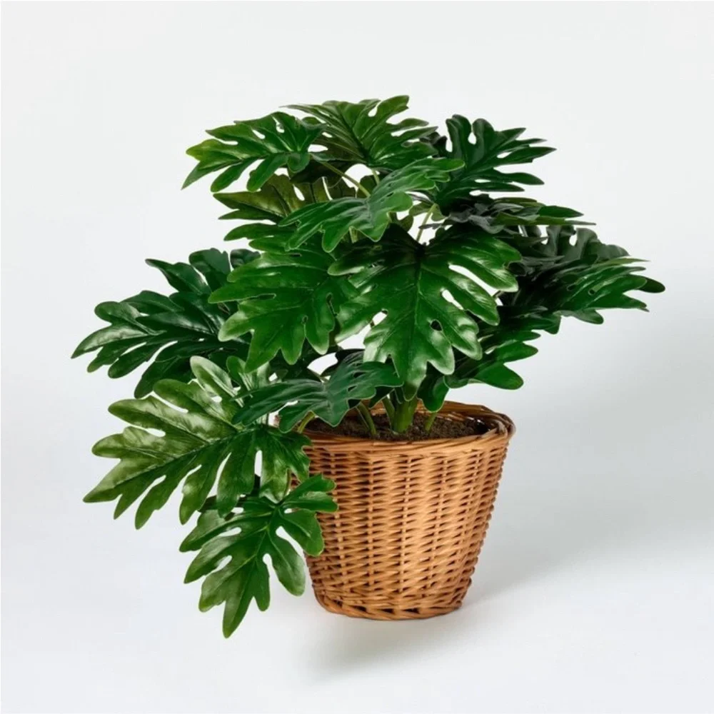 STUDIO MCGEE NWT faux philodendron decorative plant in basket -18”